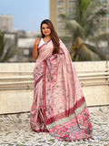 Pink Digital Printed Silk Saree With Blouse Piece