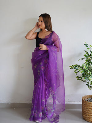 Purple Organza Saree With Blouse Piece