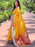 Yellow Paithani Silk Saree With Blouse Piece