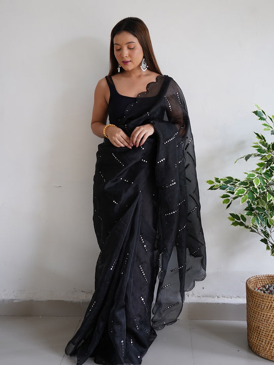 Black Organza Saree With Blouse Piece