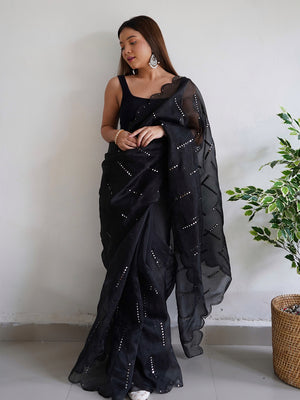 Black Organza Saree With Blouse Piece