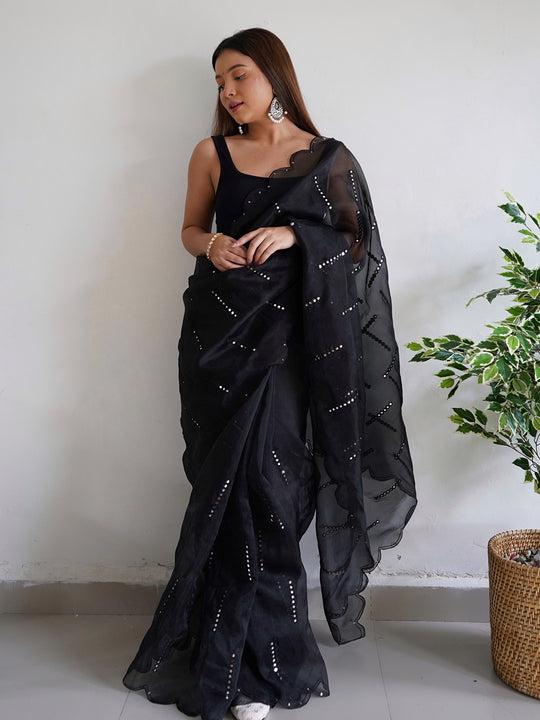 Black Organza Saree With Blouse Piece