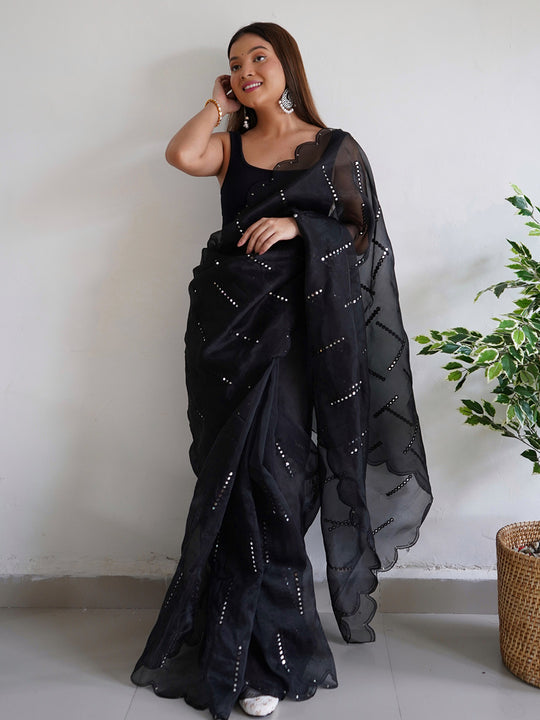 Black Organza Saree With Blouse Piece