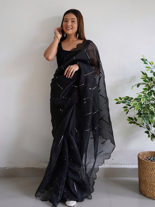Black Organza Saree With Blouse Piece
