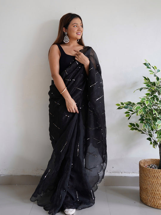 Black Organza Saree With Blouse Piece