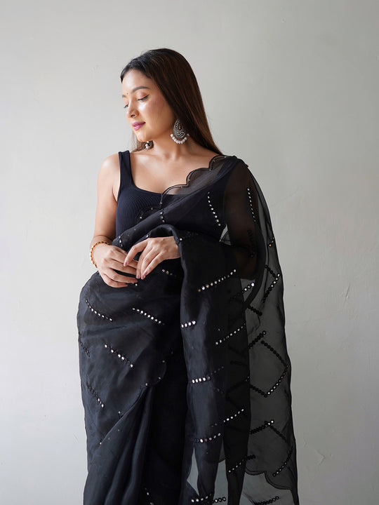 Black Organza Saree With Blouse Piece