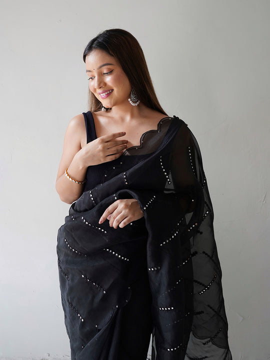 Black Organza Saree With Blouse Piece