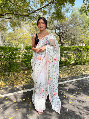 White Organza Saree With Blouse Piece