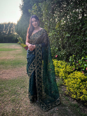 Green Organza Saree With Blouse Piece