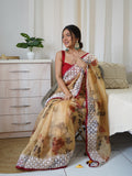 Brown Organza Saree With Blouse Piece