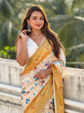 Beige Banarasi Silk Blend Saree With Blouse Piece