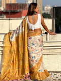 Beige Banarasi Silk Blend Saree With Blouse Piece