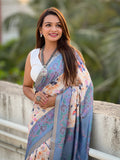 Grey Banarasi Silk Blend Saree With Blouse Piece