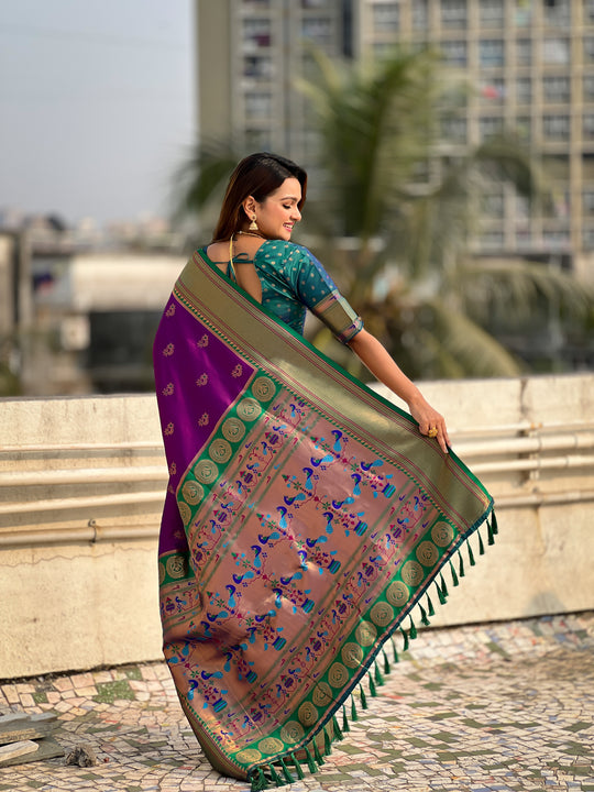 Wine Banarasi Silk Blend Saree With Blouse Piece