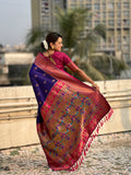 Purple Banarasi Silk Blend Saree With Blouse Piece