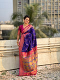 Purple Banarasi Silk Blend Saree With Blouse Piece