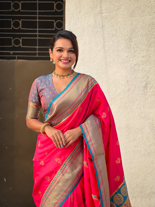 Red Banarasi Silk Blend Saree With Blouse Piece