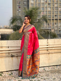 Red Banarasi Silk Blend Saree With Blouse Piece
