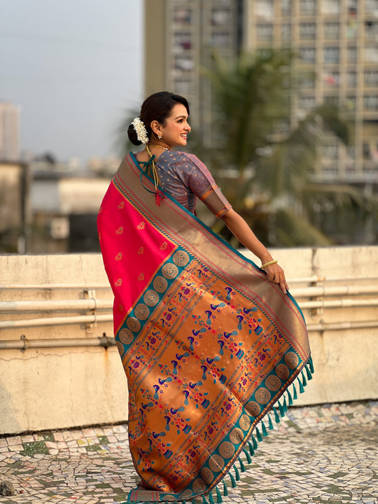 Red Banarasi Silk Blend Saree With Blouse Piece
