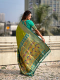 Mehandi Banarasi Silk Blend Saree With Blouse Piece