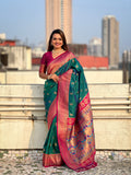 Green Banarasi Silk Blend Saree With Blouse Piece
