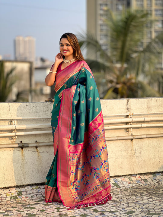 Green Banarasi Silk Blend Saree With Blouse Piece