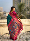 Green Banarasi Silk Blend Saree With Blouse Piece