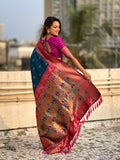 Rama Banarasi Silk Blend Saree With Blouse Piece