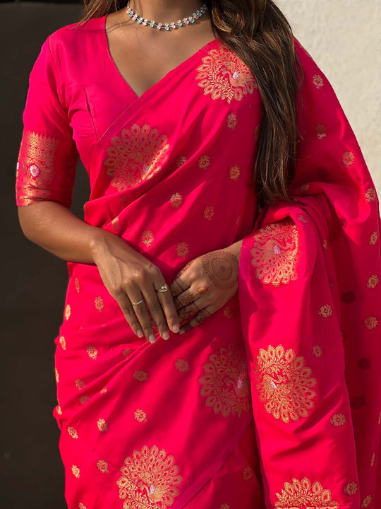 Red Soft silk Saree With Blouse Piece