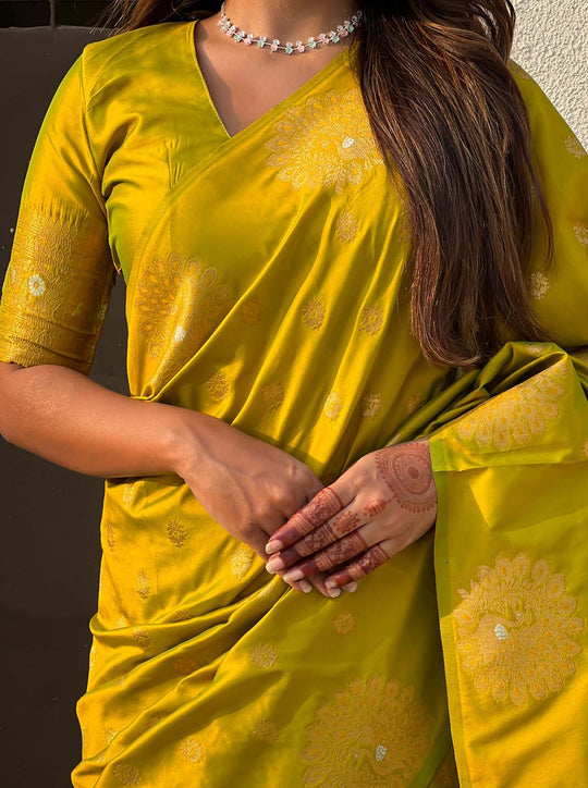 Yellow Soft silk Saree With Blouse Piece