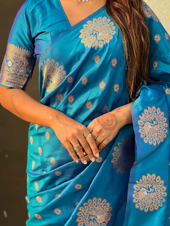 Sky Blue Soft silk Saree With Blouse Piece