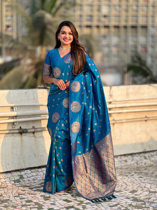 Sky Blue Soft silk Saree With Blouse Piece
