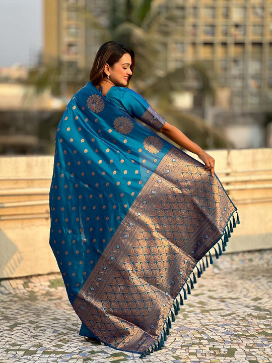 Sky Blue Soft silk Saree With Blouse Piece