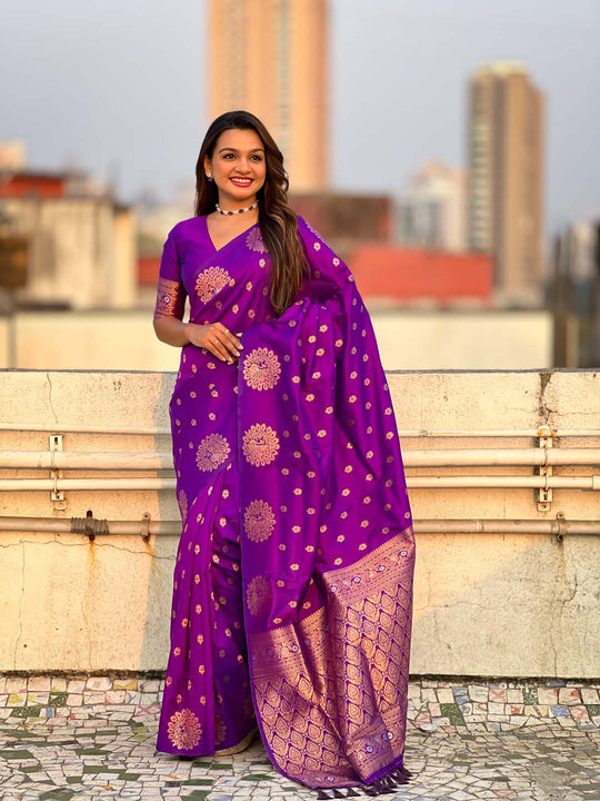 Violet Soft silk Saree With Blouse Piece