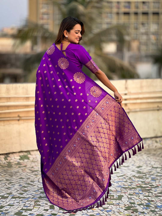 Violet Soft silk Saree With Blouse Piece