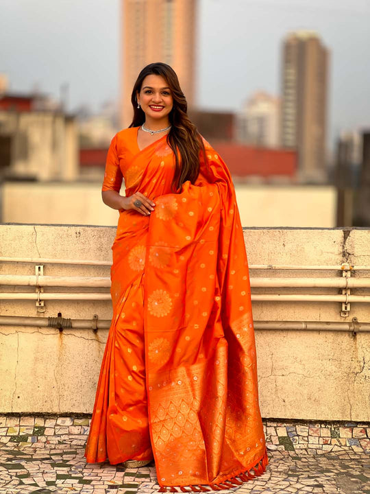Orange Soft silk Saree With Blouse Piece