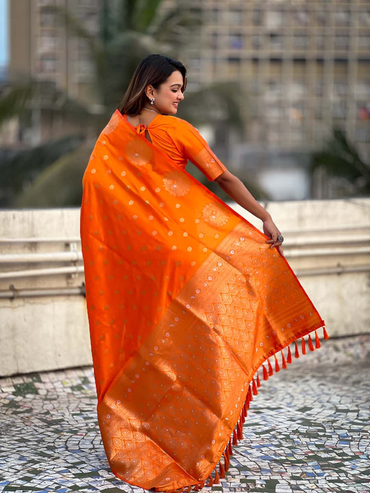 Orange Soft silk Saree With Blouse Piece