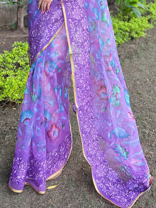 Purple Organza Saree With Blouse Piece