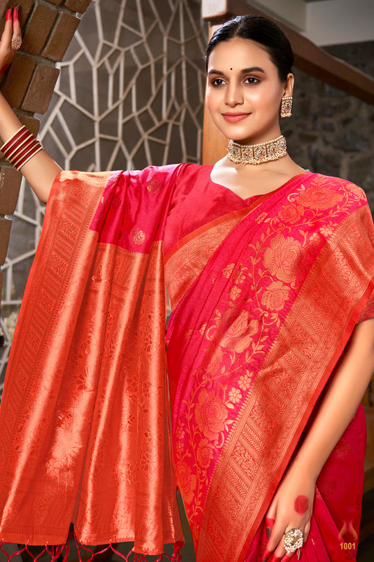 Peach Silk Saree With Blouse Piece