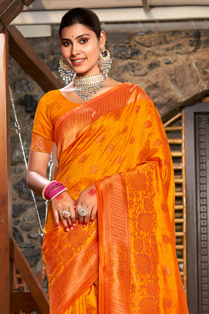 Mustard Silk Saree With Blouse Piece