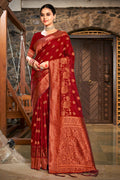 Maroon Silk Saree With Blouse Piece