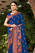 Blue Silk Saree With Blouse Piece