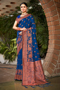 Blue Silk Saree With Blouse Piece