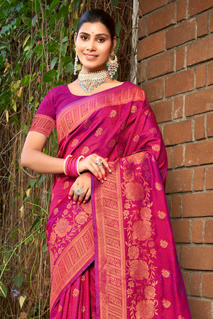 Pink Silk Saree With Blouse Piece