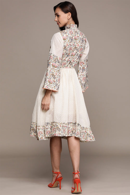 Women's Cream Lurex Waisted Dress