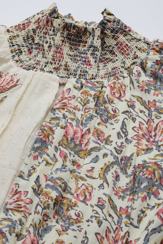 Women's Cream Lurex Waisted Dress