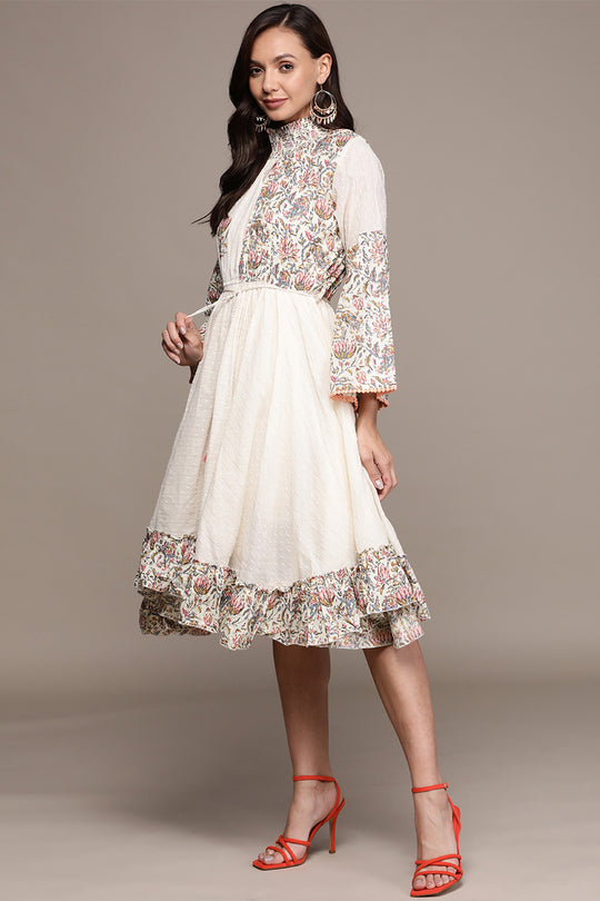 Women's Cream Lurex Waisted Dress