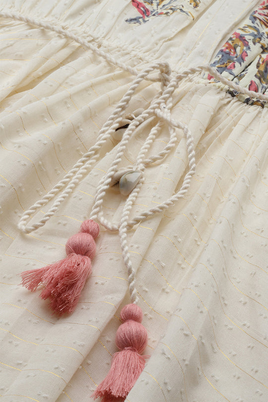 Women's Cream Lurex Waisted Dress