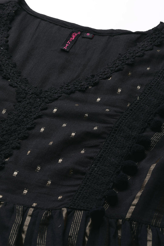 Women's Black Lurex Embellished A-Line Dress