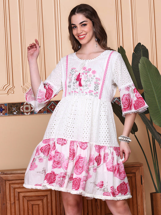 Floral Self Design Floral Printed Fit & Flare Dress